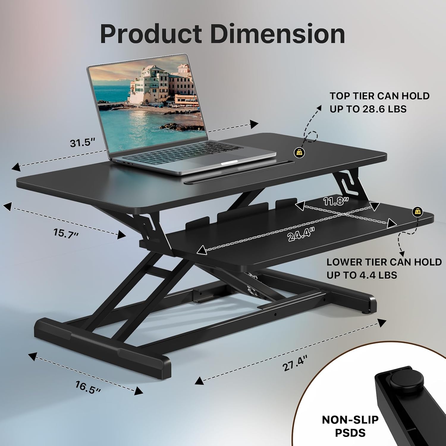 JOY worker Standing Desk Converter, 32' Wide Height Adjustable Sit Stand Up Desk Riser with Keyboard Tray, Desktop Workstation Riser for Home Office Computer Laptop, Particle Board, Black
