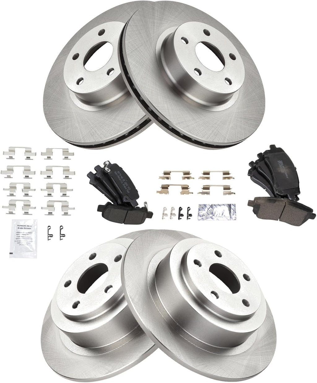 TRQ Front and Rear Brake Pad and Rotor Set Semi Metallic Compatible with 2000-2002 Subaru Legacy 2000 Outback