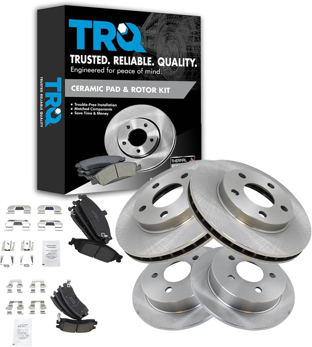 TRQ Front and Rear Brake Pad and Rotor Set Ceramic Compatible with 1999-2004 Oldsmobile Alero 1999-2005 Pontiac Grand Am