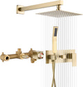 SUMERAIN Brushed Gold Rain Shower System with Handheld Shower, Pressure Balancing Shower Mixer Valve