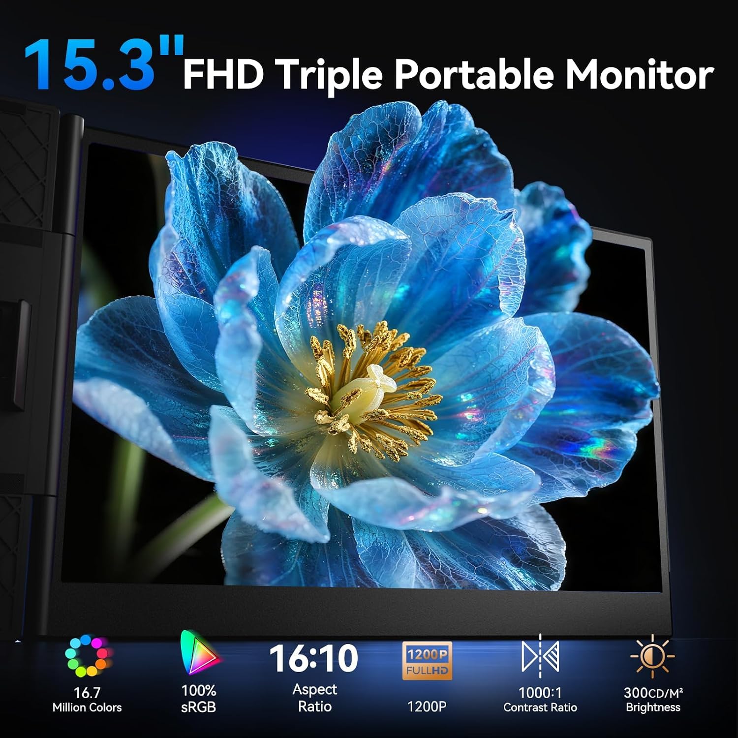 15.3' Laptop Screen Extender, 1200P FHD Ultra-Thin Triple Screen Laptop Monitor Extender, 100% sRGB Travel Portable Monitor for Laptops, Multi Screens Laptops Attachment Compatible with Windows Mac