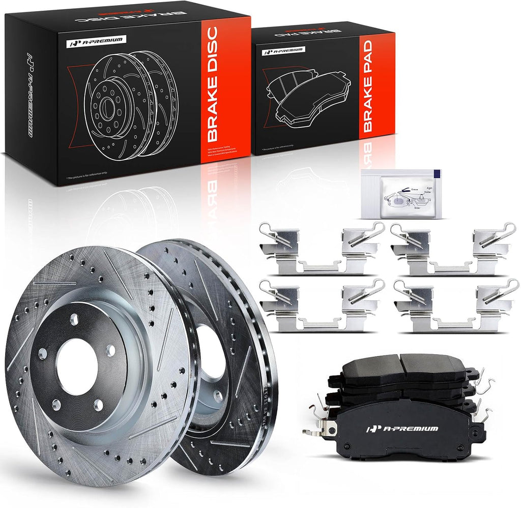 A-Premium 11.65 inch(295.91 mm) Front Drilled and Slotted Disc Brake Rotors + Ceramic Pads Kit Compatible with Select Nissan Models - Altima 2014 2015 2016 2017 2018 2019, 6-PC Set