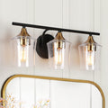 ZEVNI Vanity Light Fixture, 3-Light Bathroom Black and Gold Vanity Light Fixtures with Seeded Glass Shades, 20.5' X 7.5' X 7'