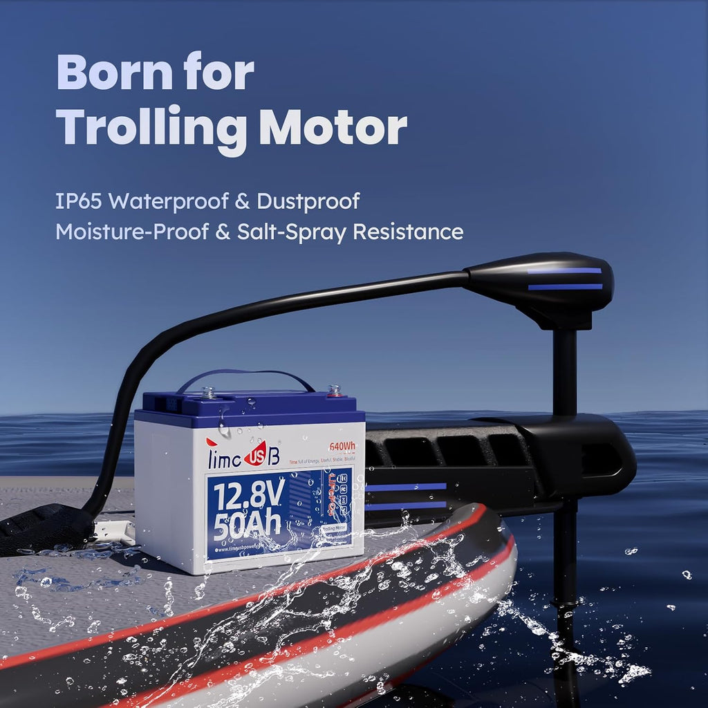 Timeusb 12V 50Ah Trolling Motor LiFePO4 Lithium Battery with Low-Temp Protection, 15000 Deep Cycle, Max. 60A Current at 30mins, 12V Battery for 20~70lb Boat Motor, Fish Finder, Instrument Panel etc.