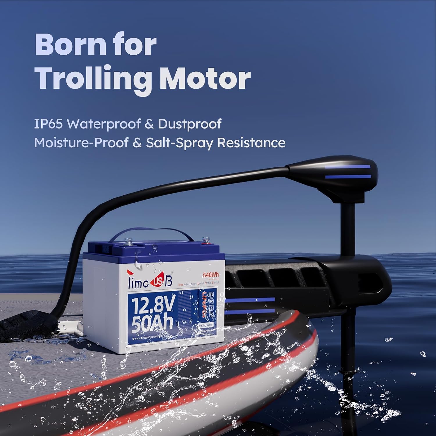 Timeusb 12V 50Ah Trolling Motor LiFePO4 Lithium Battery with Low-Temp Protection, 15000 Deep Cycle, Max. 60A Current at 30mins, 12V Battery for 20~70lb Boat Motor, Fish Finder, Instrument Panel etc.