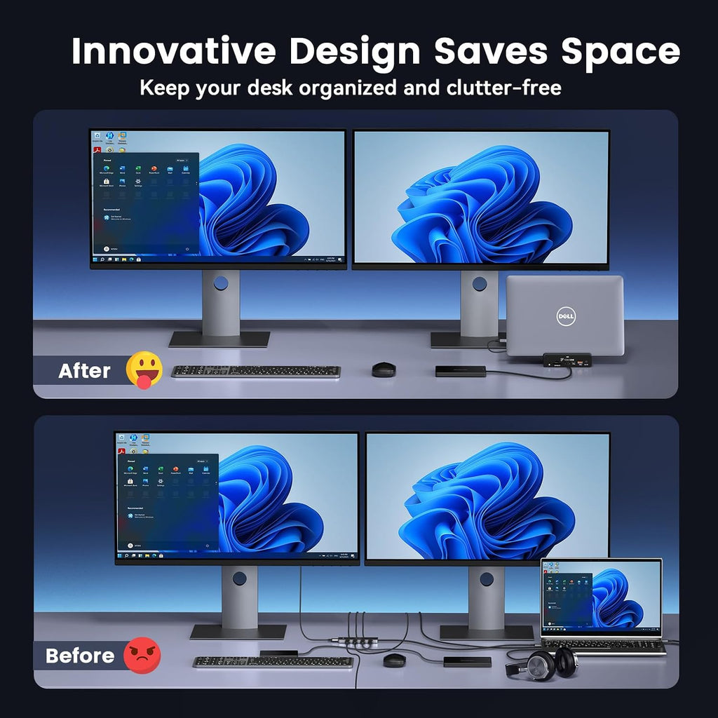 TobenONE 18-in-1 Triple 4K@60Hz Monitor Docking Station with 150W Power Supply, USB C Laptop Docking Station Stand(Single 4K@144Hz), 2.5Gbps Ethernet, 2 HDMI & DP, 8 USB, for Windows&ChromeOS