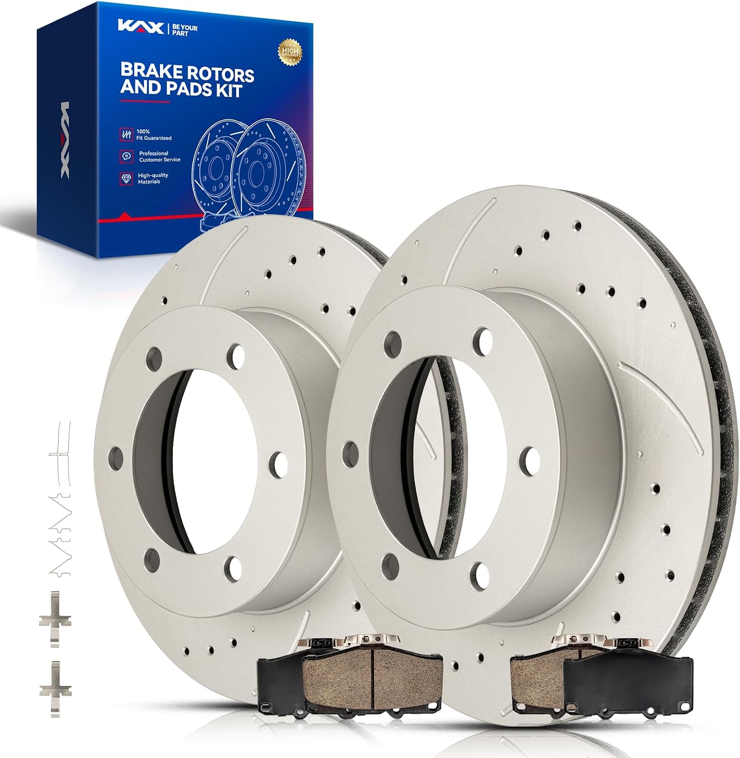 KAX Front Brakes and Rotors for Toyota 4Runner 1996-2002, Tacoma 1995-1998, 2004, Drilled and Slotted Vented Brake Rotor Ceramic Brake Pad Replacement (#31165+D436, 11.67inch, 296.5MM)