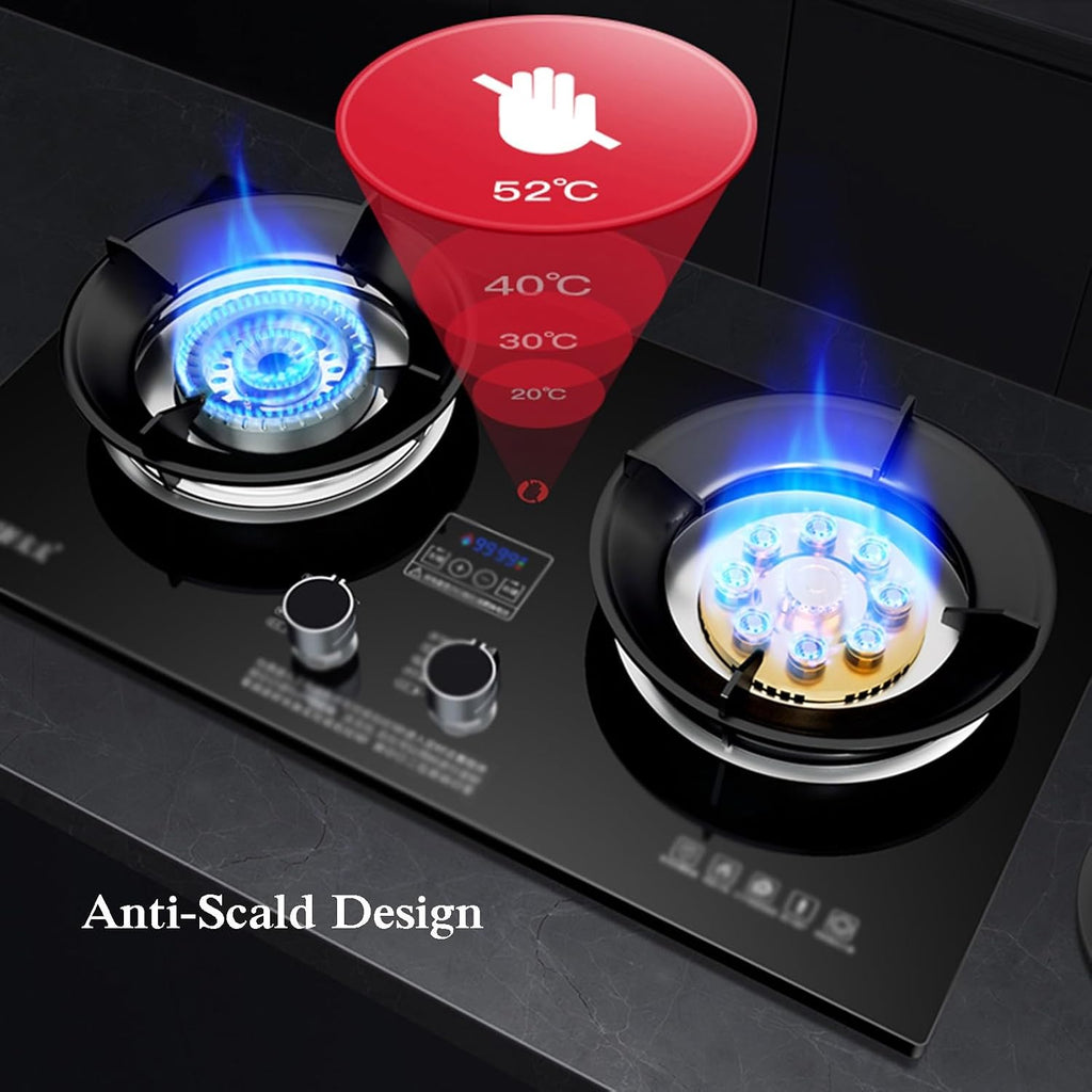 Gas Stove,17760 BTU Tempered Glass Tabletop/built-in Gas Cooktop 2 Burners,Pulse Ignition,Suitable for Home and Commercial Use,LPG/NG (Size : LPG)