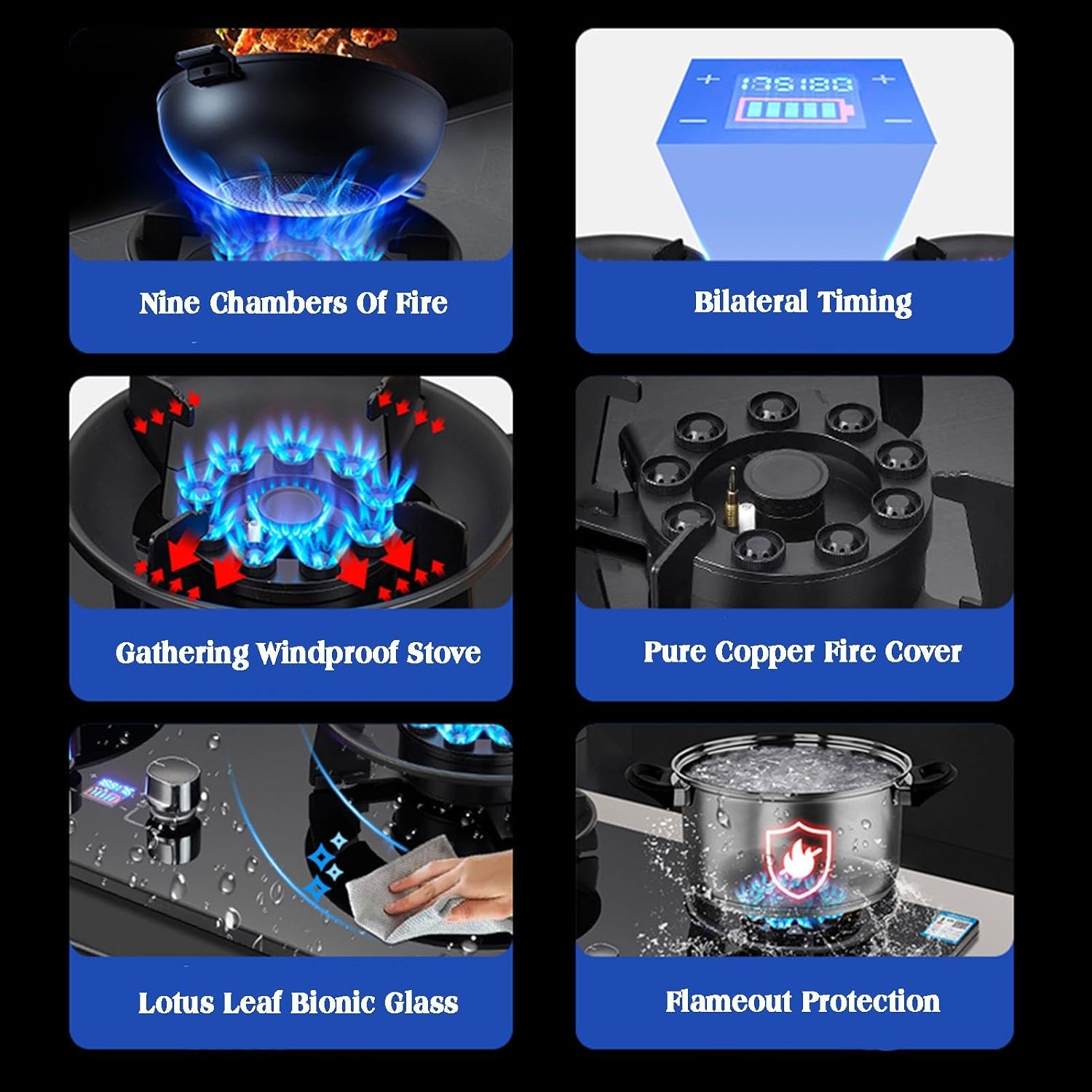 NIKKHO Gas Stove,NG/LPG Convertible,Tempered Glass 2 Burners Gas Stoves Cooktop with Thermocouple Protection Gas Cooktop,Suitable for Apartments,Indoor (Color : LPG), 54768