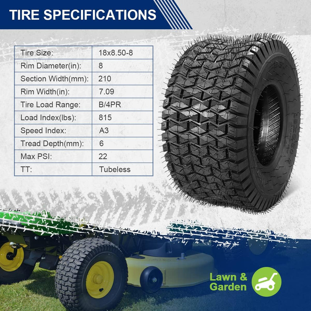 MaxAuto FOX V1 Patent Design 15x6.00-6 & 18x8.50-8 Lawn Mower Front & Rear Tire Set,15x6.00x6nhs Front and 18x8.50x8nhs Rear Tires for Golf Cart, Lawn & Garden Tractor, 4Ply,4 Pack in 2 Packages