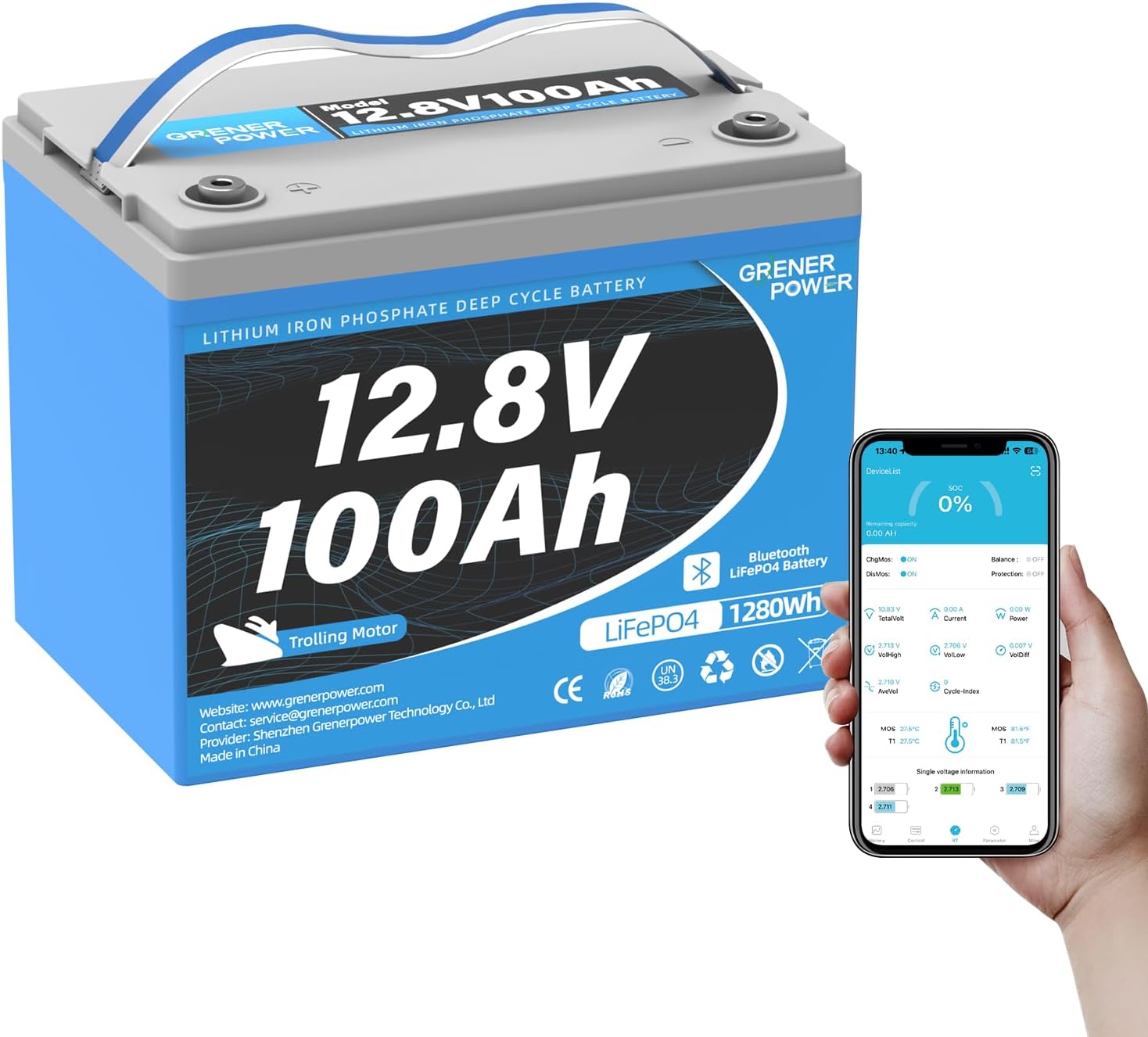 12V 100Ah Trolling Motor LiFePO4 Battery, 120A BMS, Max. 1280Wh Lithium Iron Phosphate Battery with up to 15000 Cycles & 10 Years Lifespan for Trolling Motor, RV, Marine, Solar off Grid