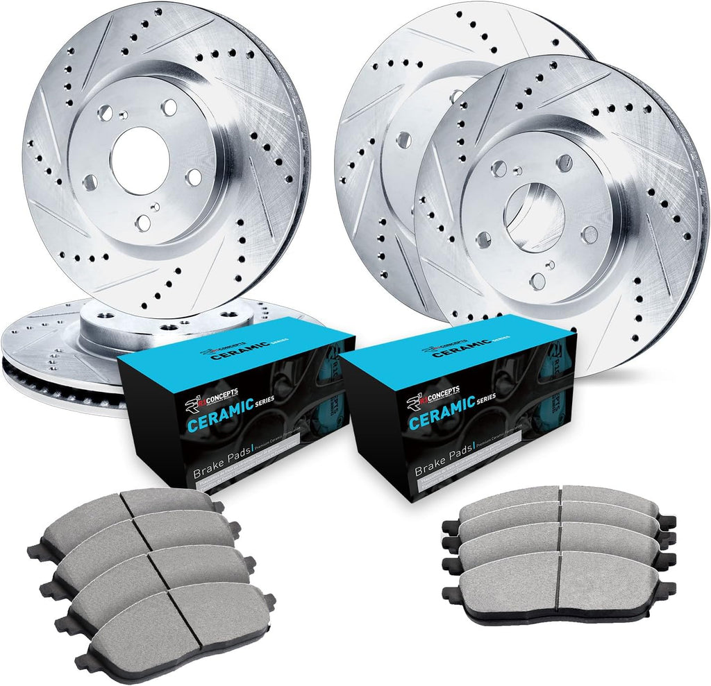 R1 Concepts Front and Rear Brake Kit| Ceramic Brake Pads and Drilled Slotted Brake Rotors| WGWN2-31066 | 12.3' Front & 11.8' Rear