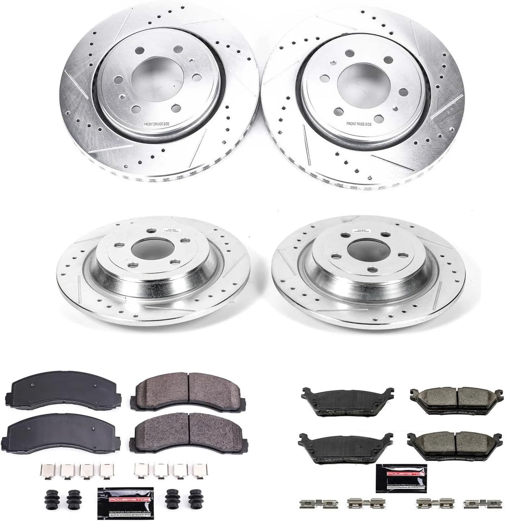 PowerStop Front and Rear Brake Kit for Ford F-150 2015-17 - Drilled and Slotted Disc Rotors with Carbon-Fiber Ceramic Brake Pads Replacement, K6803