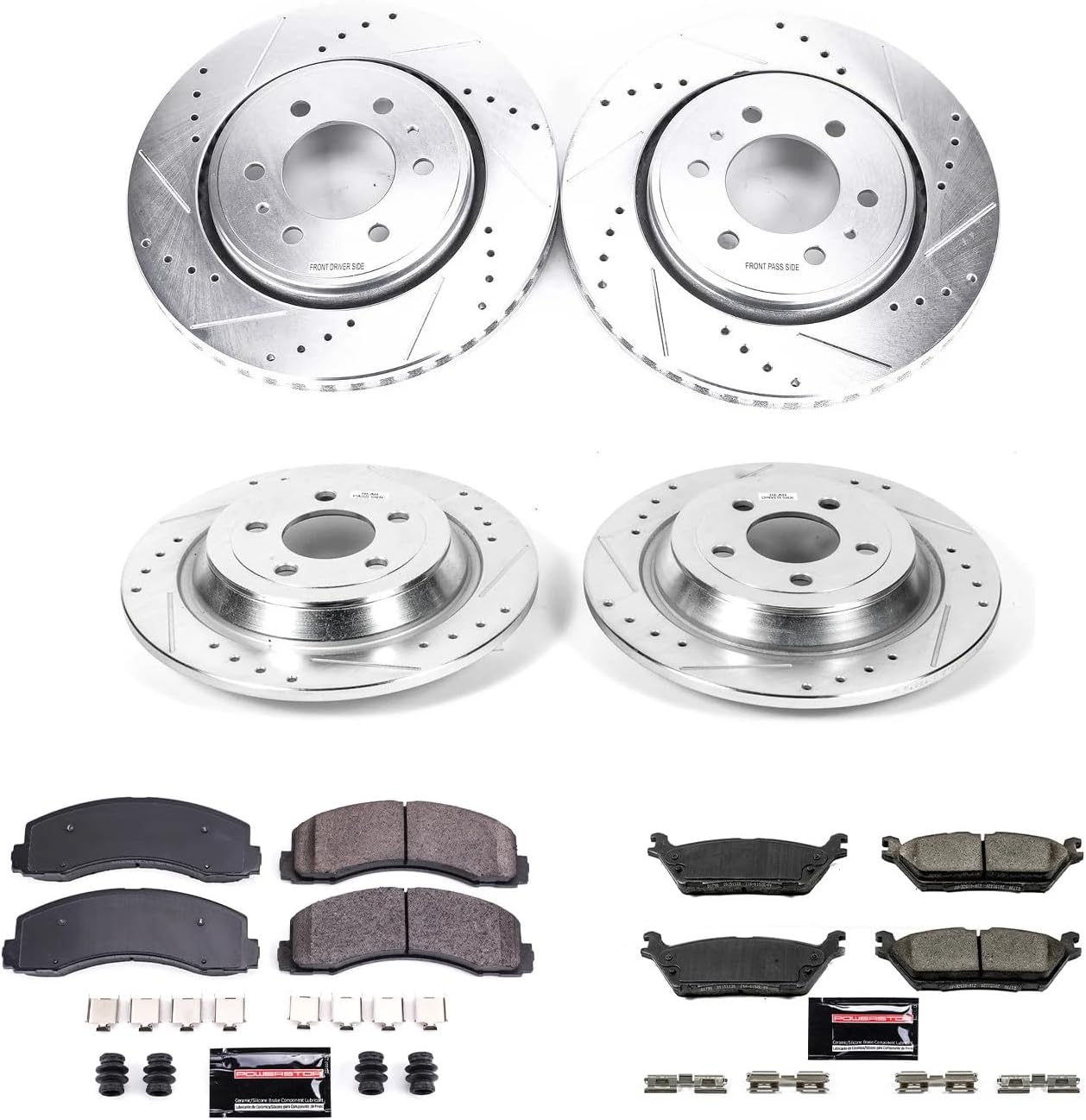 PowerStop Front and Rear Brake Kit for Ford F-150 2015-17 - Drilled and Slotted Disc Rotors with Carbon-Fiber Ceramic Brake Pads Replacement, K6803