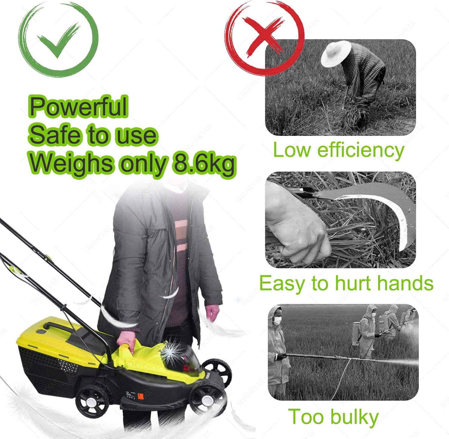 SHAHRYAR Brushless Cordless Push Lawn Mower,Electric Lawn Mower,3400 RMP High Speed Cutting,with 45l Large Grass Box, Suitable for Lawn Mowing, Park Greening, Etc