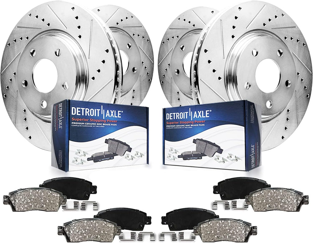 Detroit Axle - 8pc Brake Kit for 2015 Subaru Legacy [2.5L] Drilled and Slotted Disc Brake Rotors Ceramic Brakes Pads with Hardware Replacement : 11.54' inch Front and 11.81' inch Rear Rotor