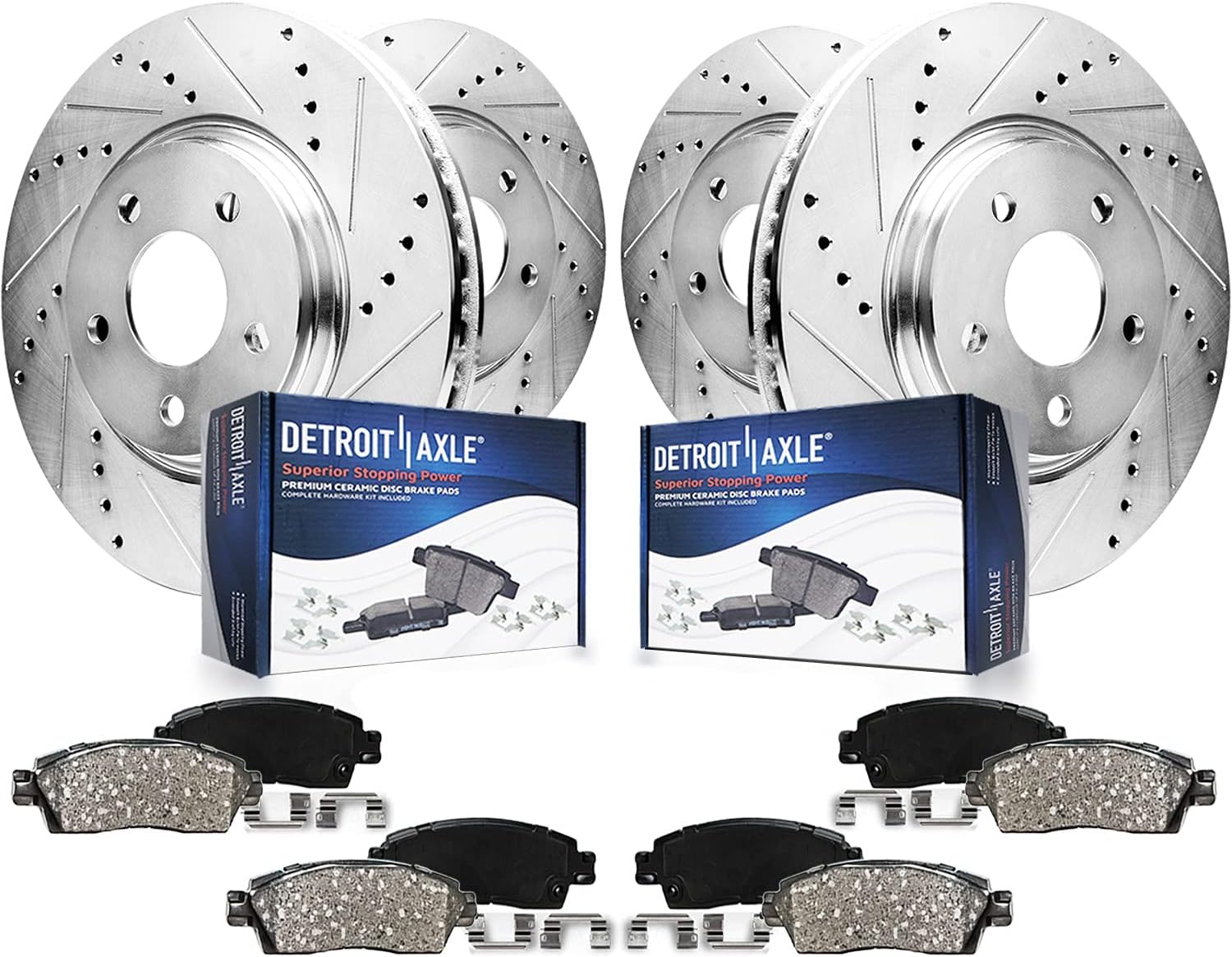 Detroit Axle - 8pc Brake Kit for 2019 2020 2021 Subaru Ascent Drilled and Slotted Disc Brake Rotors Ceramic Brakes Pads with Hardware Replacement : 13.12' inch Front and 13.03' inch Rear Rotors