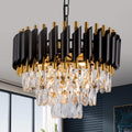 3-Tier Black Gold Crystal Chandelier 5-Light 15'' Modern Crystal Pendant Chandelier Ceiling Light Fixture Hanging Lighting for Kitchen Island Dining Room Foyer Entryway Bedroom