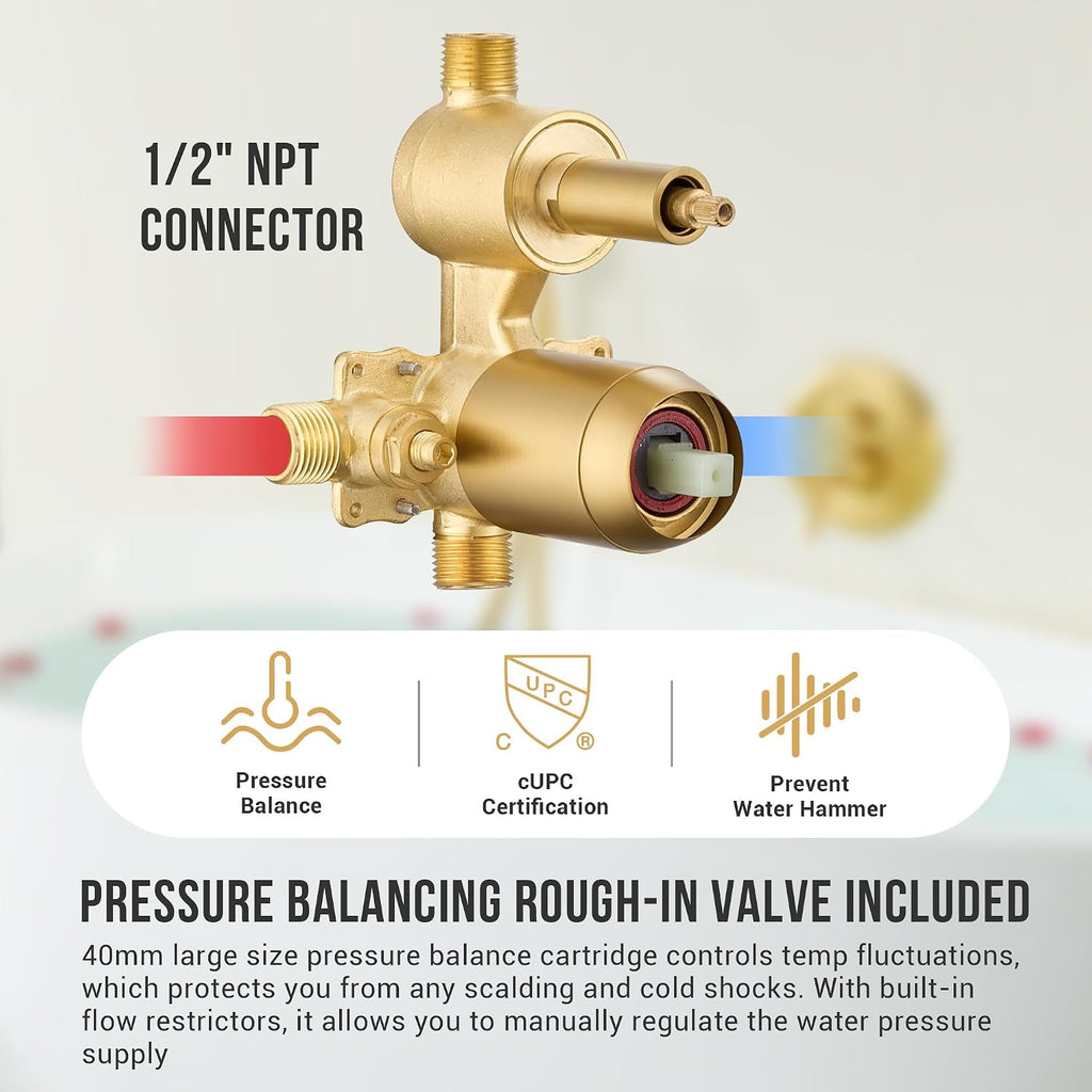 DASAN Antique Wall Mount Tub Filler Faucet with Hand Held Shower, Brushed Gold Brass Bathtub Faucet with Sprayer Wall Mounted Roman Bath Tub Faucet Set with High Flow Rough in Valve, AT201TF-BTG
