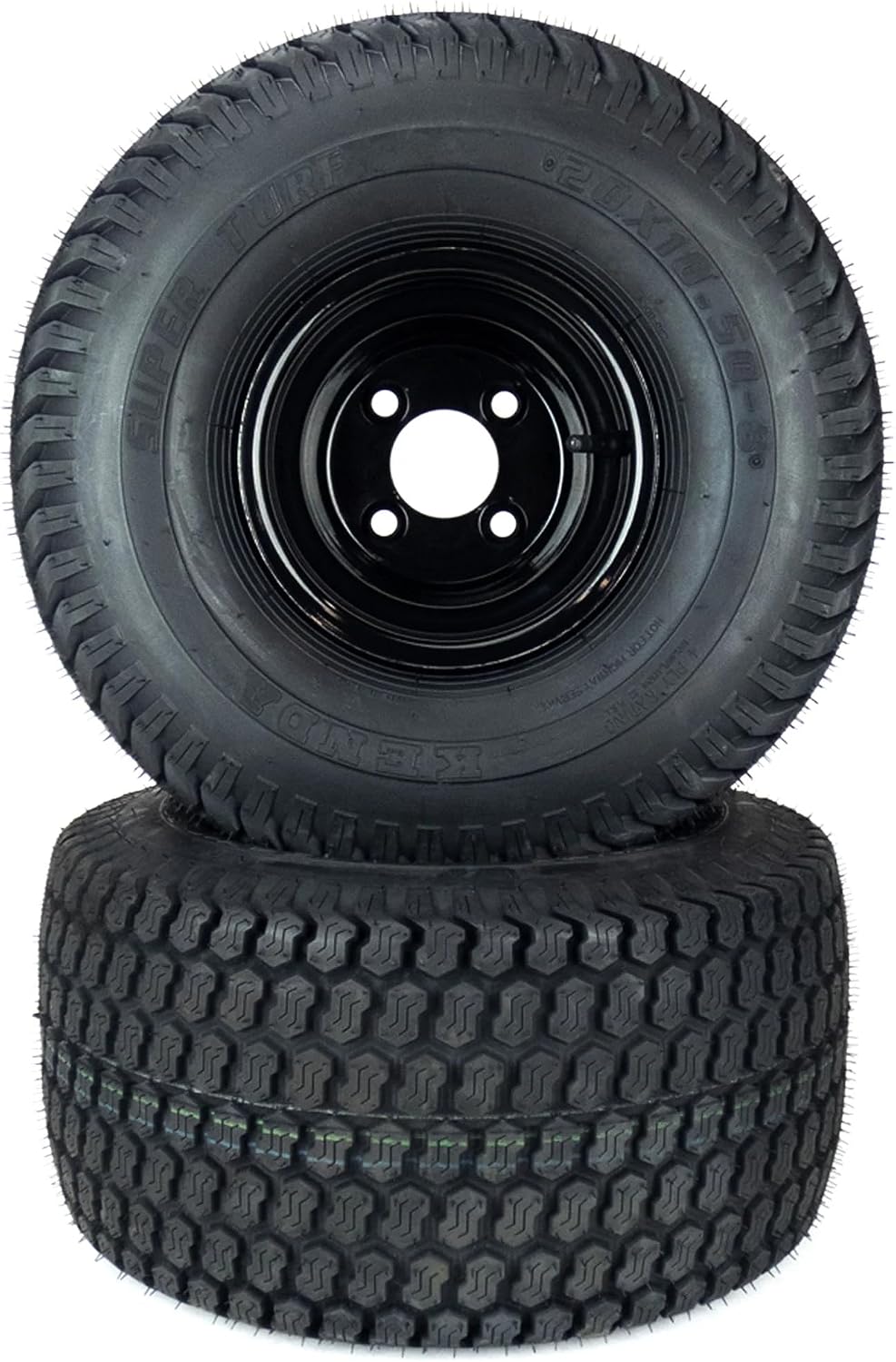 MowerPartsGroup Super Turf Tire Assemblies 20x10.50-8, Fits Gravely Pro Stance 48' 52' 60', Replaces 07101321, Black, Metal, 4 Lug Wheels, 4 Ply K500 Super Turf Tires, Lawn Mower (Zero-Turn) Wheels