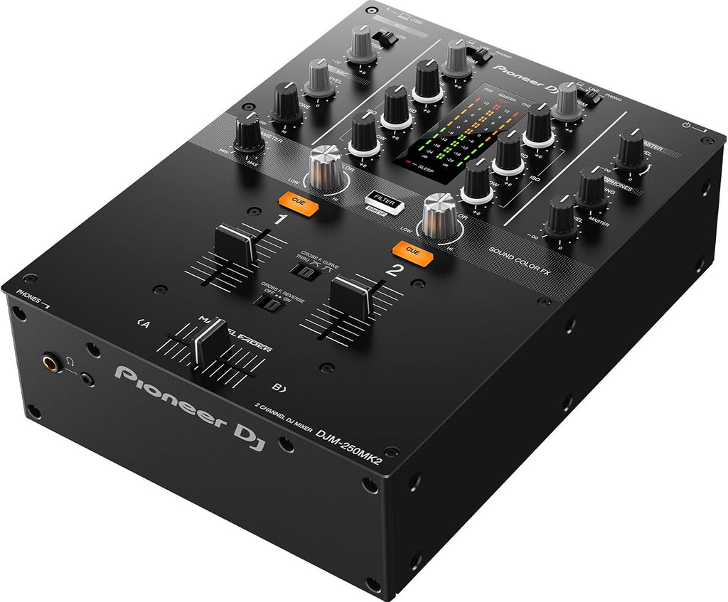 Pioneer DJM-250MK2 2-Channel DJ Mixer with Independent Channel Filter - Bundle with Headphones, XLR Cable, and Austin Bazaar Polishing Cloth