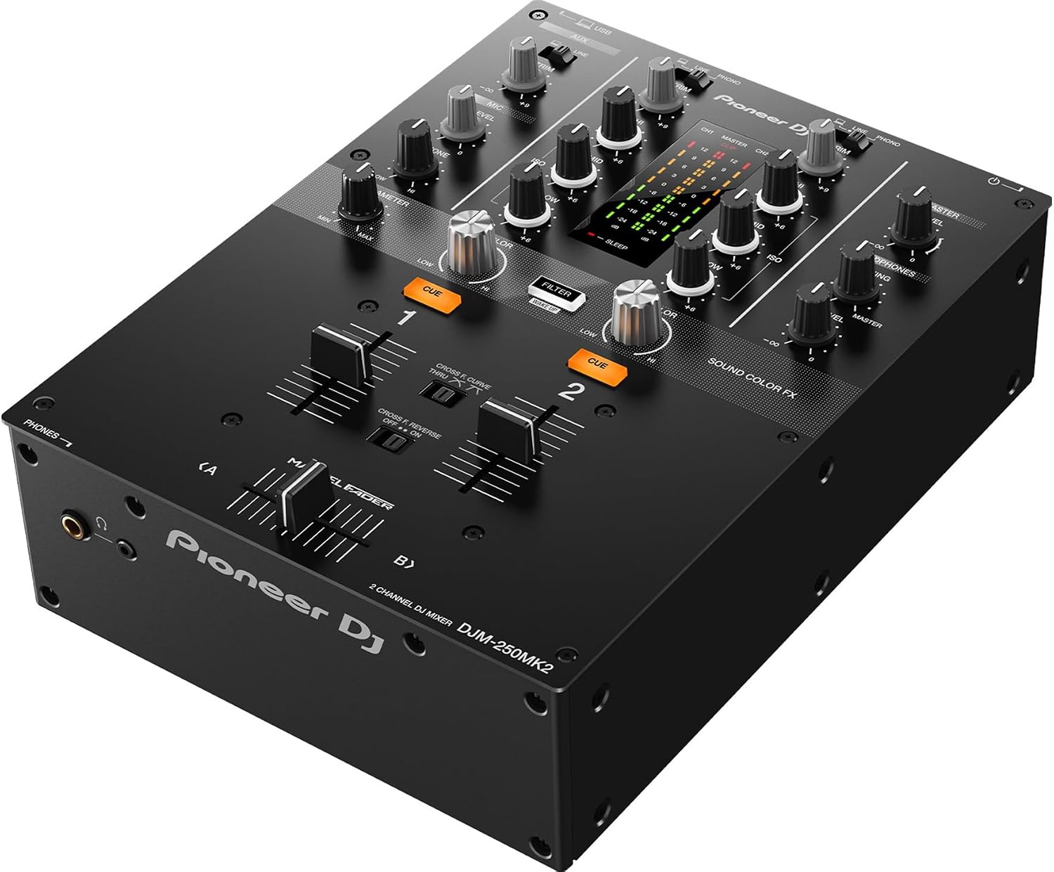 Pioneer DJM-250MK2 2-Channel DJ Mixer with Independent Channel Filter - Bundle with Headphones, XLR Cable, and Austin Bazaar Polishing Cloth
