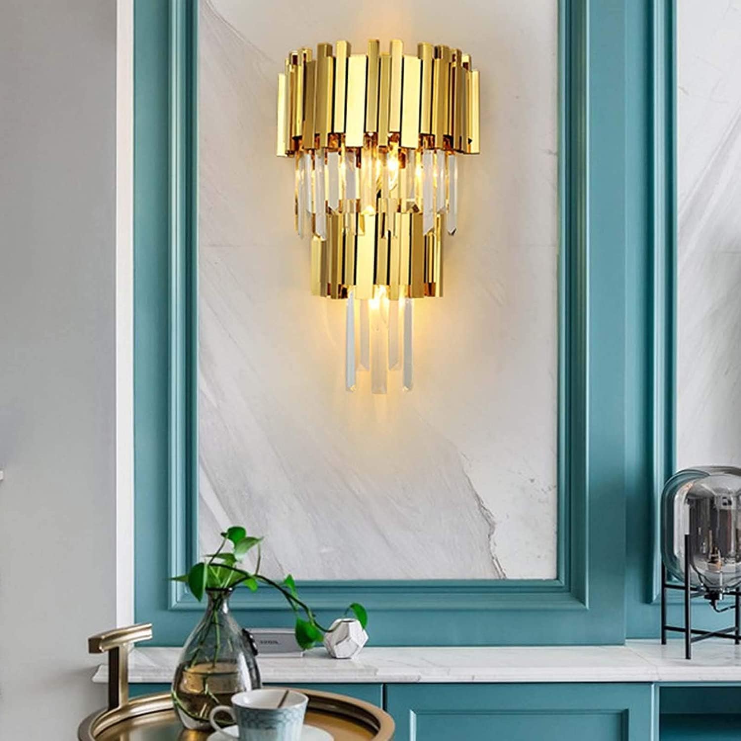 Wall Lighting Fixtures Light Luxury Crystal Wall Light Modern Elegant Gold Wall Sconce Wrought Iron Wall Lamp Fixtures Compatible with Bedroom Bedside Bar Living Room Bathroom