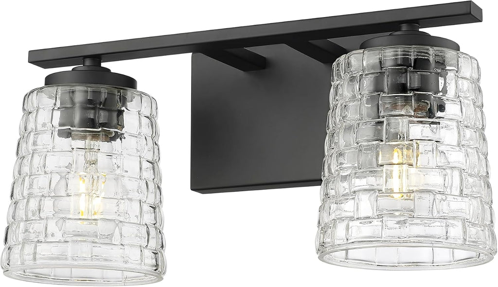 ML Lighting | Saben Collection | 22102-MB | Indoor 2 Light Vanity in Matte Black with Clear Woven Lattice Glass Shade | Elegant and Versatile Design for Any Bathroom