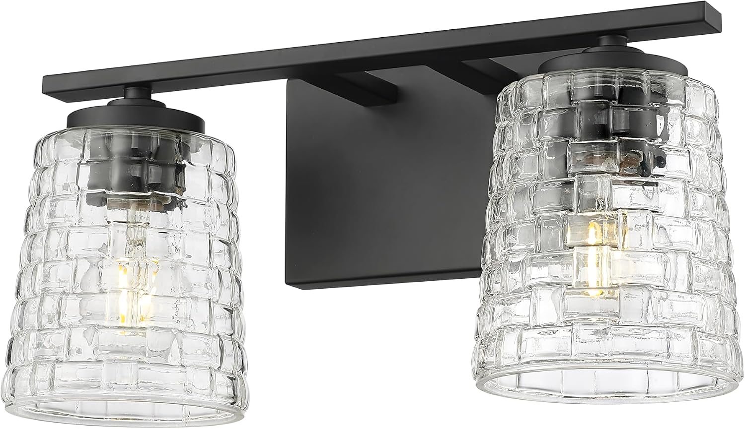 ML Lighting | Saben Collection | 22102-MB | Indoor 2 Light Vanity in Matte Black with Clear Woven Lattice Glass Shade | Elegant and Versatile Design for Any Bathroom
