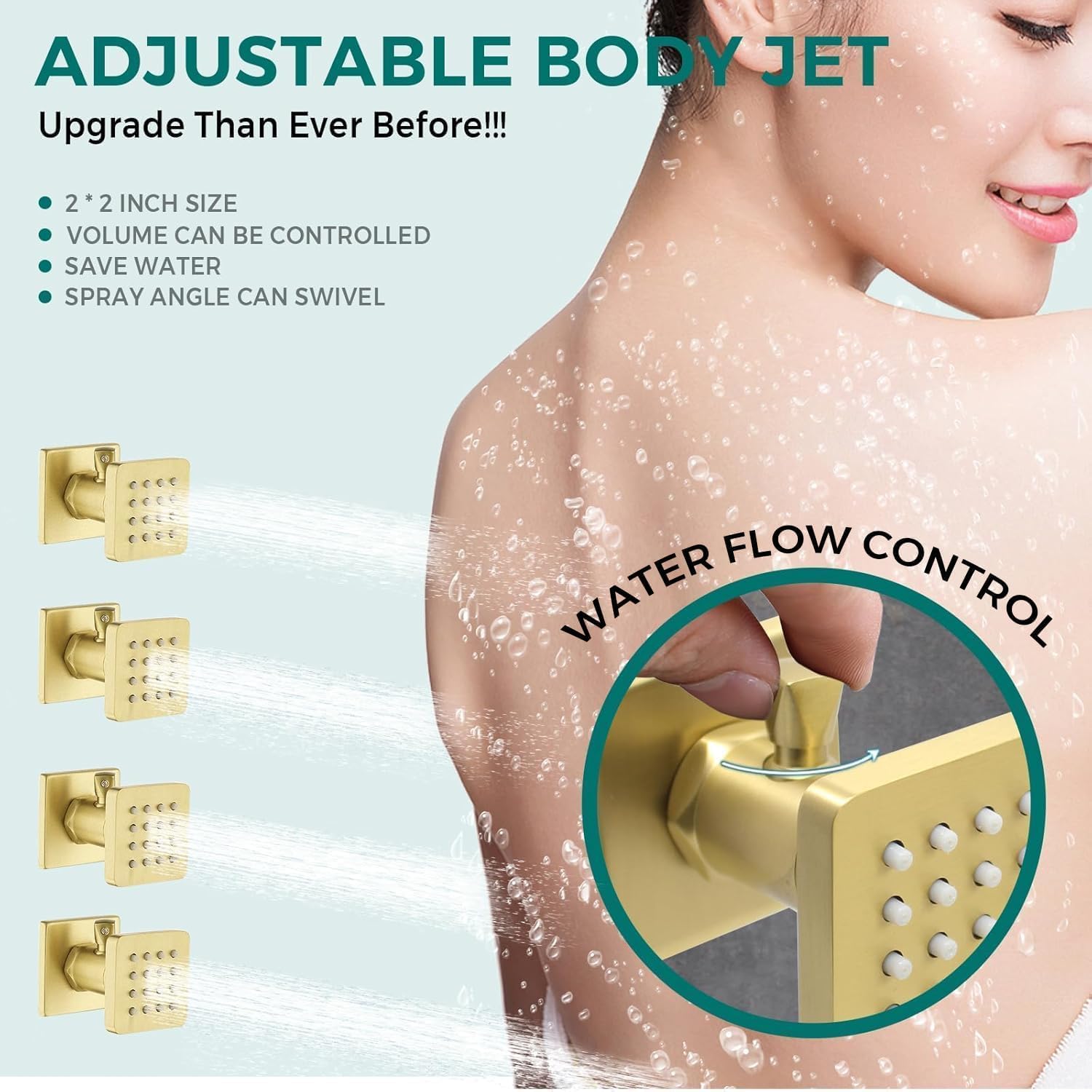 Luxury Thermostatic Digital Dual Heads Shower System Brushed Gold Full Bdoy Spray Shower Faucet Set with 20x14in LED Rainfall Showerhead and 6in Wall Shower, 4 Body Jets with Shut-off, Brass Handheld