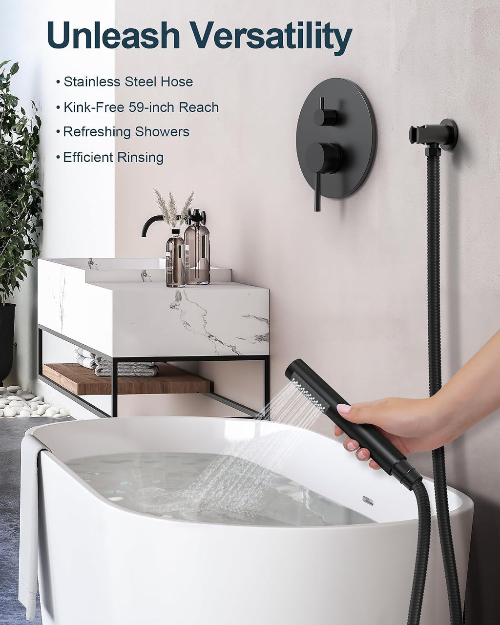 10 Inch Round Shower Faucet Set, High Pressure Rainfall Shower Head and Handheld Sprayer Combo, Matte Black