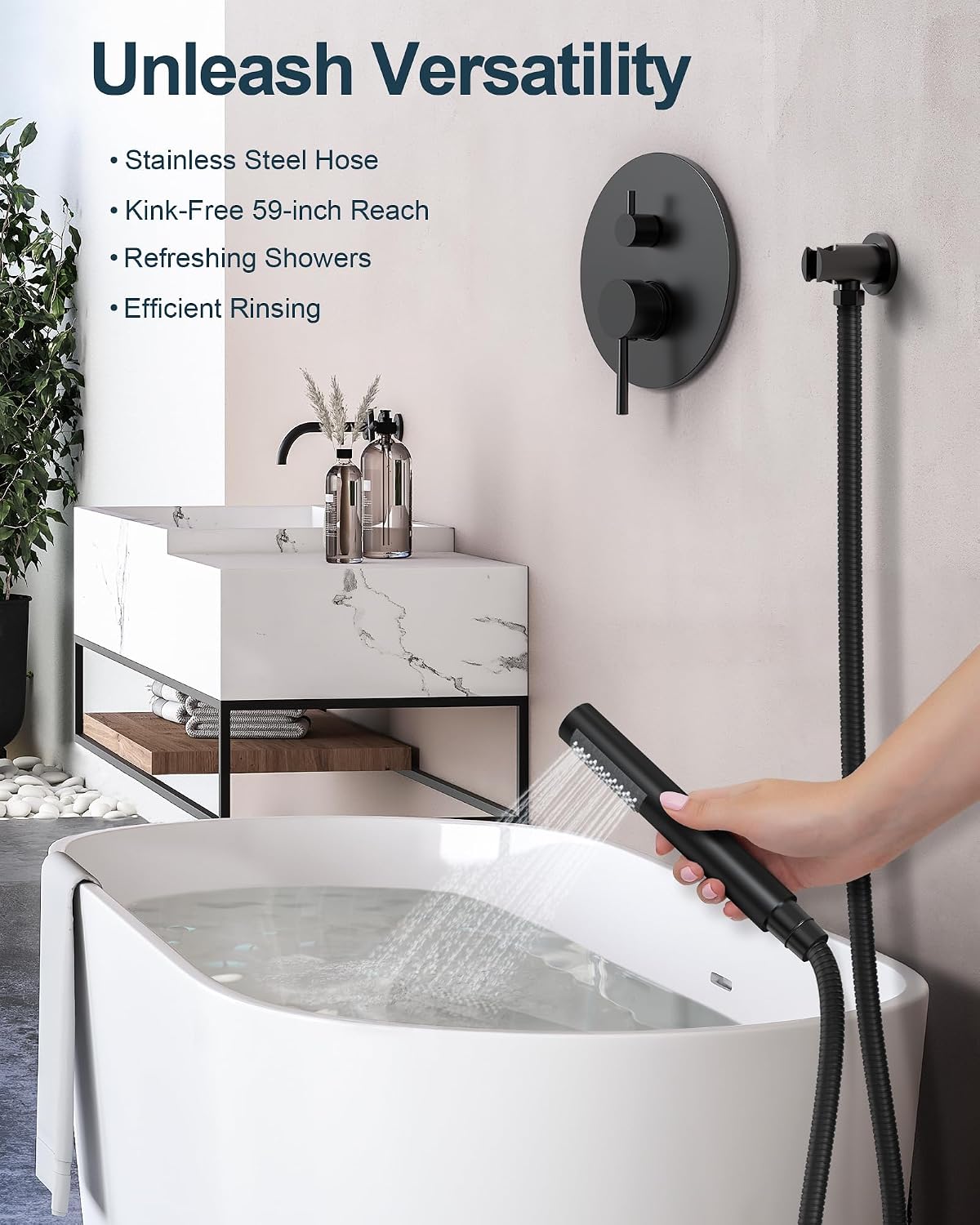 10 Inch Round Shower Faucet Set, High Pressure Rainfall Shower Head and Handheld Sprayer Combo, Matte Black