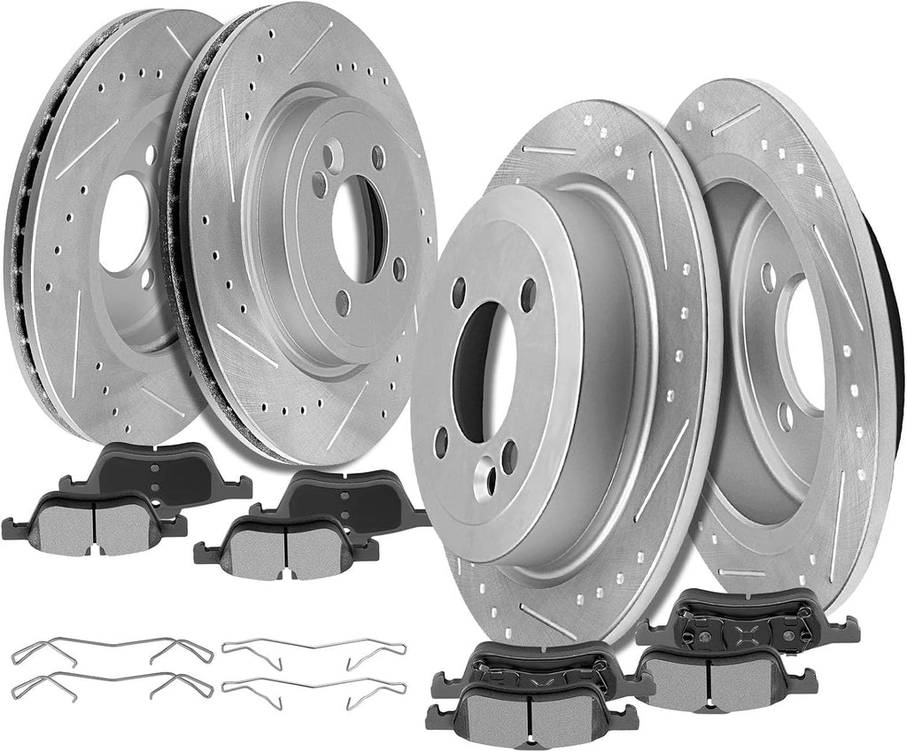 SCITOO Brake Kits 4pcs Brake Discs Rotors and 8pcs Ceramic Brake Pads Fit for 2002-2006 for Mini Cooper