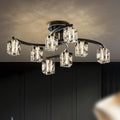 8-Light Semi Flush Mount Ceiling Light, Black and Gold Ceiling Fixture, Farmhouse Dining Room Light Fixture with K9 Crystal Shade, Modern Chandelier for Living Room,Bedroom,Entryway