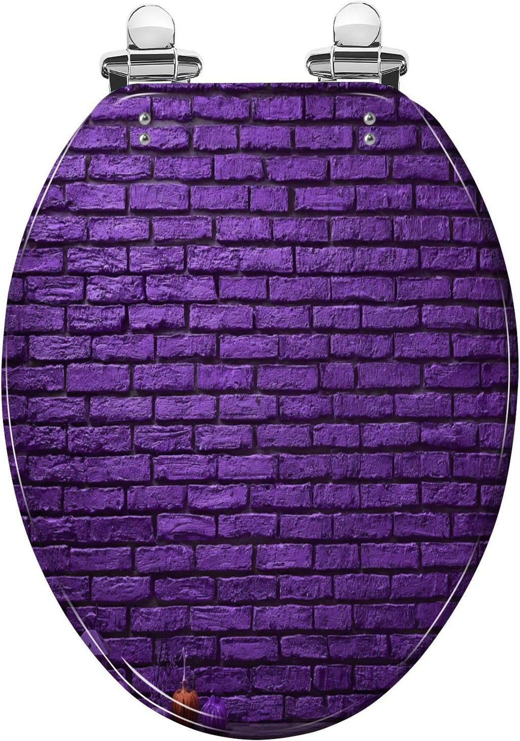 Elongated Toilet Seat Violet brick wall Halloween day Resin Toilet Seat Slow Quiet Close Lid with Quick-Release Hinges Cover Bumpers Easy to Clean Install
