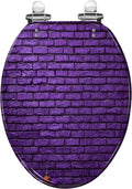 Elongated Toilet Seat Violet brick wall Halloween day Resin Toilet Seat Slow Quiet Close Lid with Quick-Release Hinges Cover Bumpers Easy to Clean Install