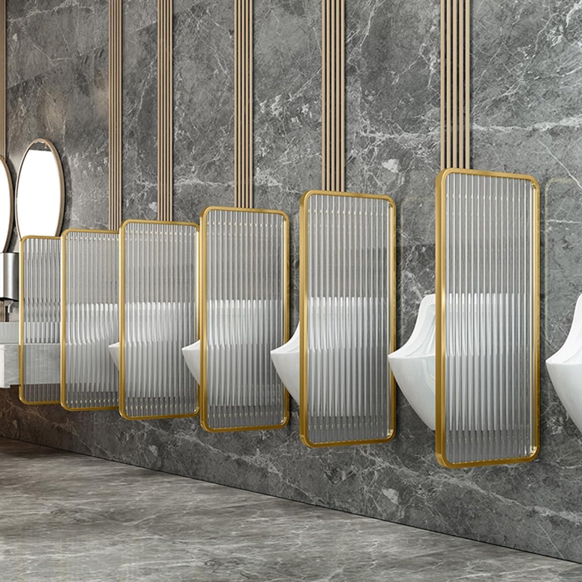 Urinal Privacy Screen Toilet Partition, Wall-Mounted Wrought Iron Tempered Glass Urinal Barrier Divider Partition for Public Space, Bathroom, Hotel,Black (Color : Gold)