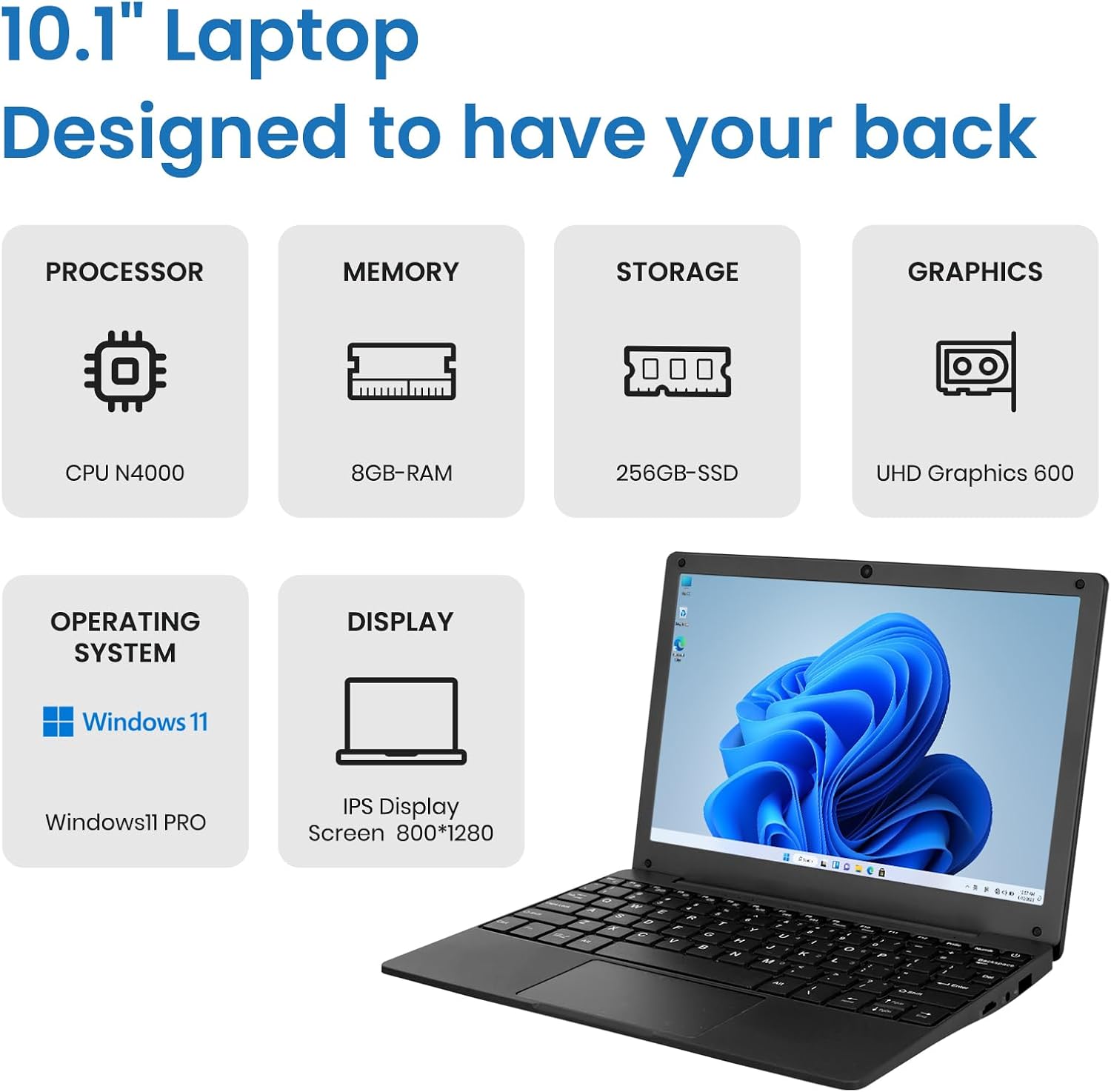 Portable Mini Education Laptop Computer with Celeron N4000 CPU 8GB RAM 256GB SSD HD IPS Screen, Laptop Computer for Learning, Office Work (Black)