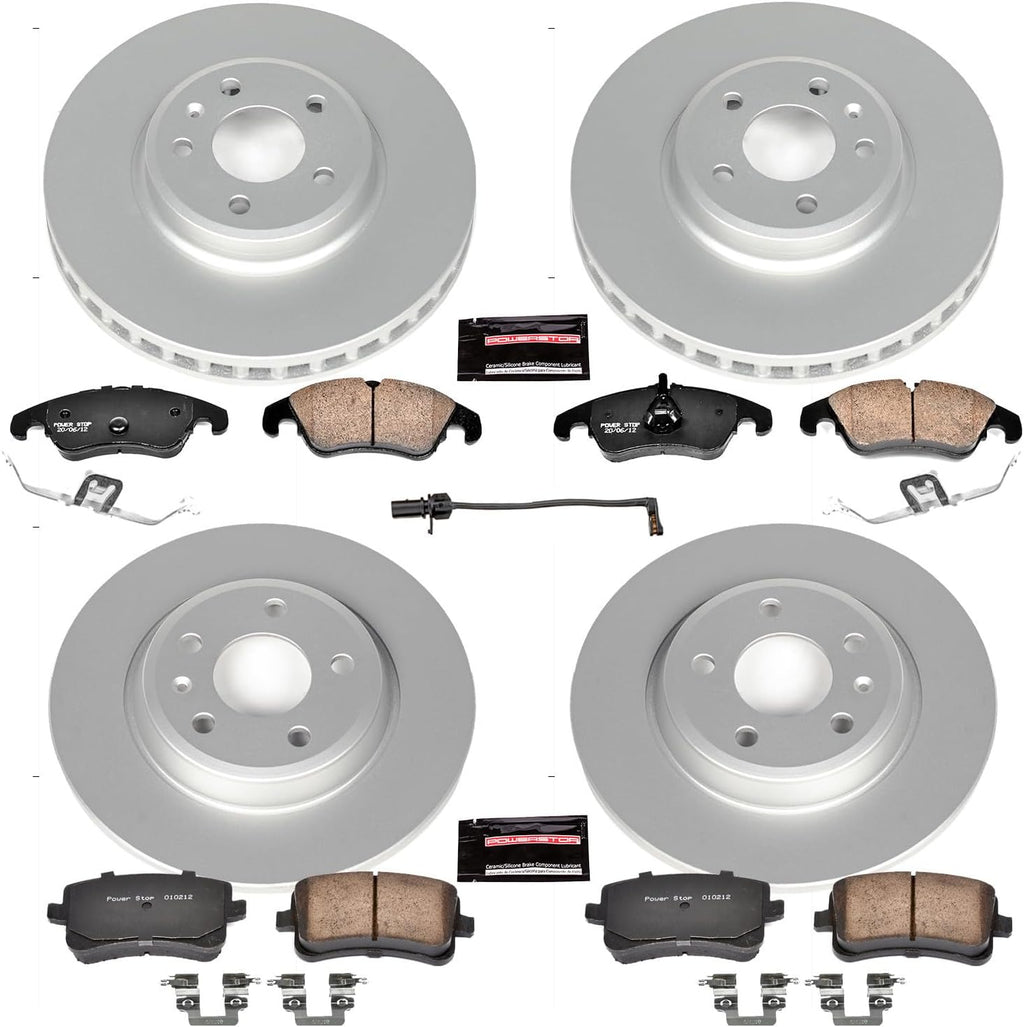PowerStop Front and Rear Brake Kit for Audi A4 2009-11 |A4 Quattro 2009-11 |A5 2010-11 |A5 Quattro 2008-11 - Fully-Coated Disc Rotors with Z23 Carbon-Fiber Ceramic Brake Pads Upgrade, CRK5754