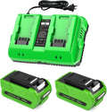 2-Pack 40V 4.0Ah Battery Replacement for Greenworks 40V Battery and Charger Kit (Dual-Port Charger with USB Port)，Compatible with Greenworks 40 Volt G-MAX Cordless Power Tools