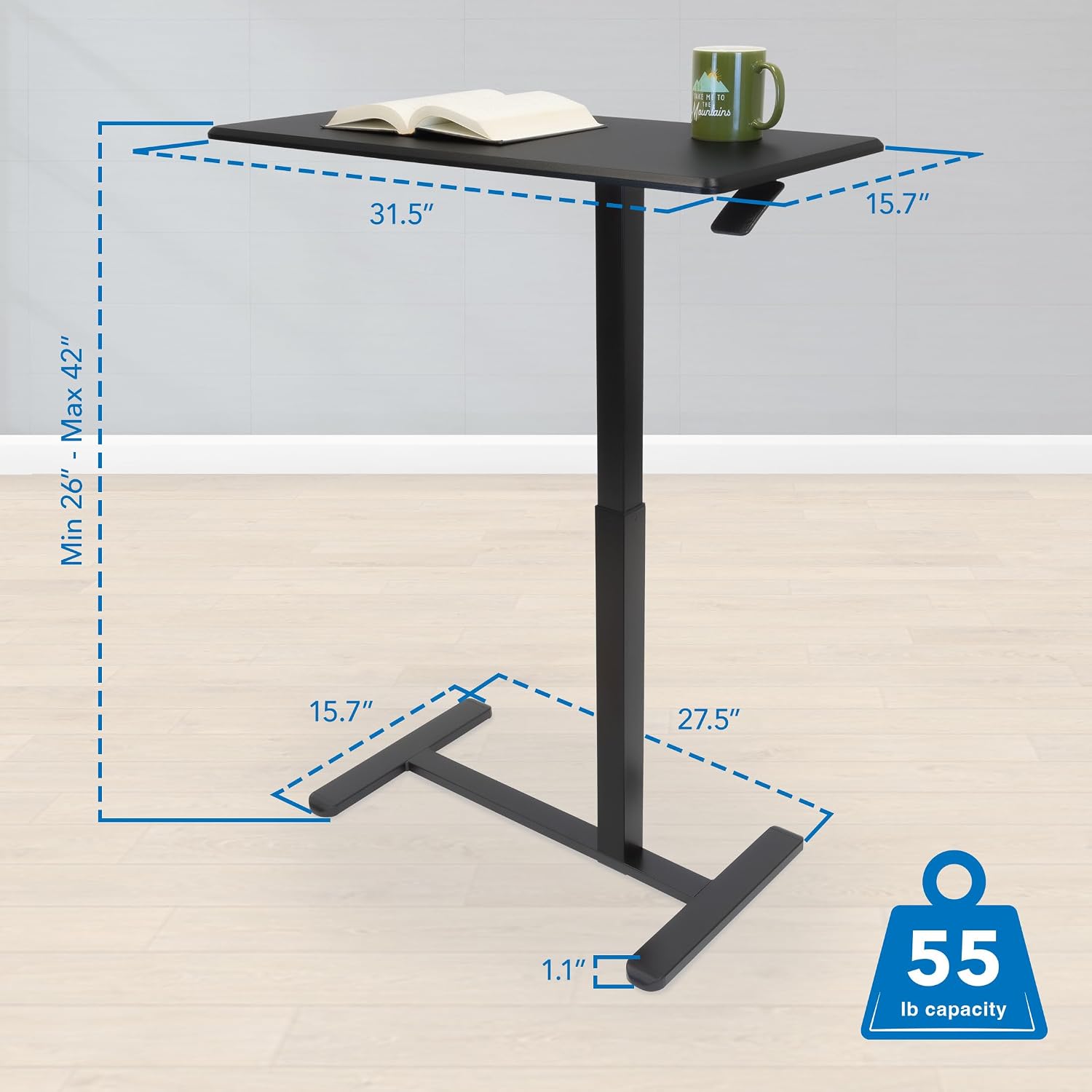 Mount-It! Overbed Table with Wheels, Adjustable Height Bedside Table for Hospital & Home, Over the Bed Laptop Desk, Rolling Hospital Bed Table for Eating, Working, or Recovery (Black)