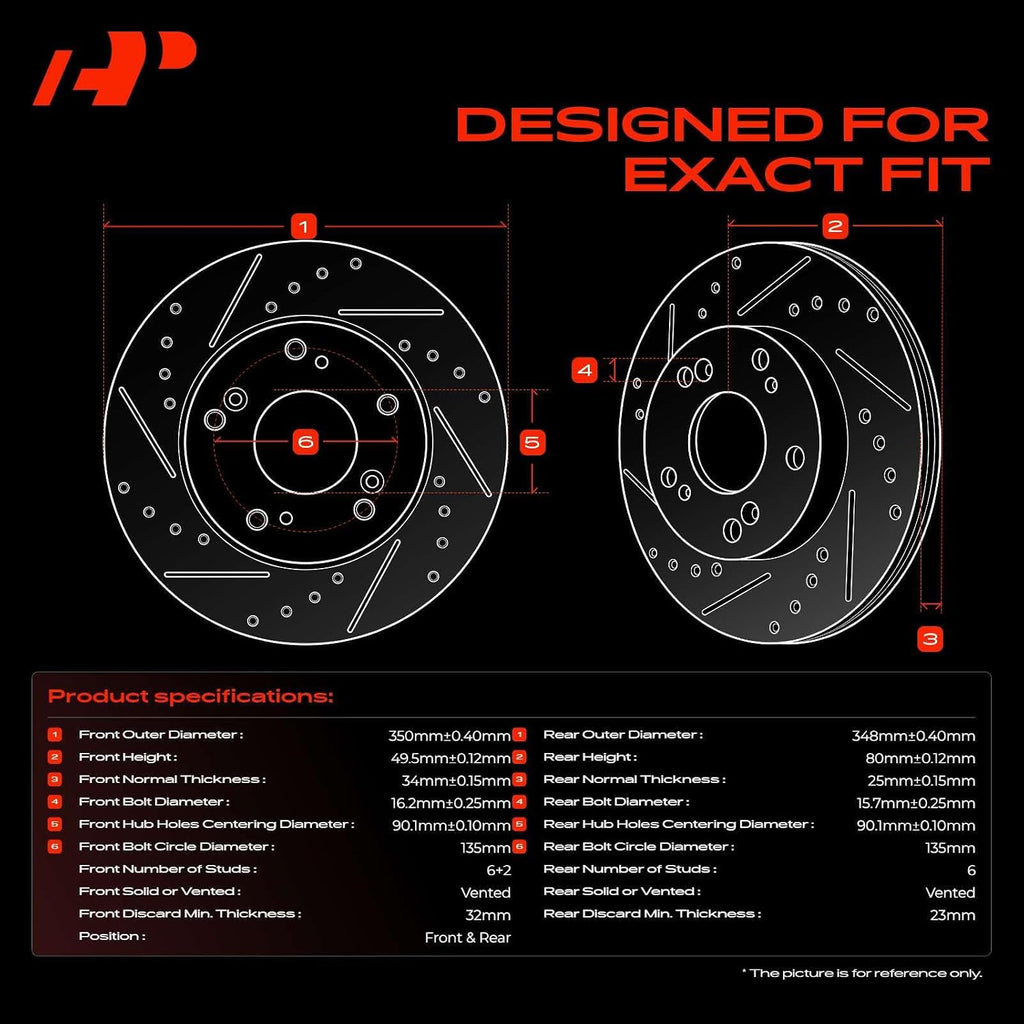 A-Premium Front & Rear Drilled and Slotted Disc Brake Rotors + Ceramic Pads Kit Compatible with Select Ford Models - For F-150 2012 2013 2014 2015 2016 2017 2018 2019 2020, 12-PC Set