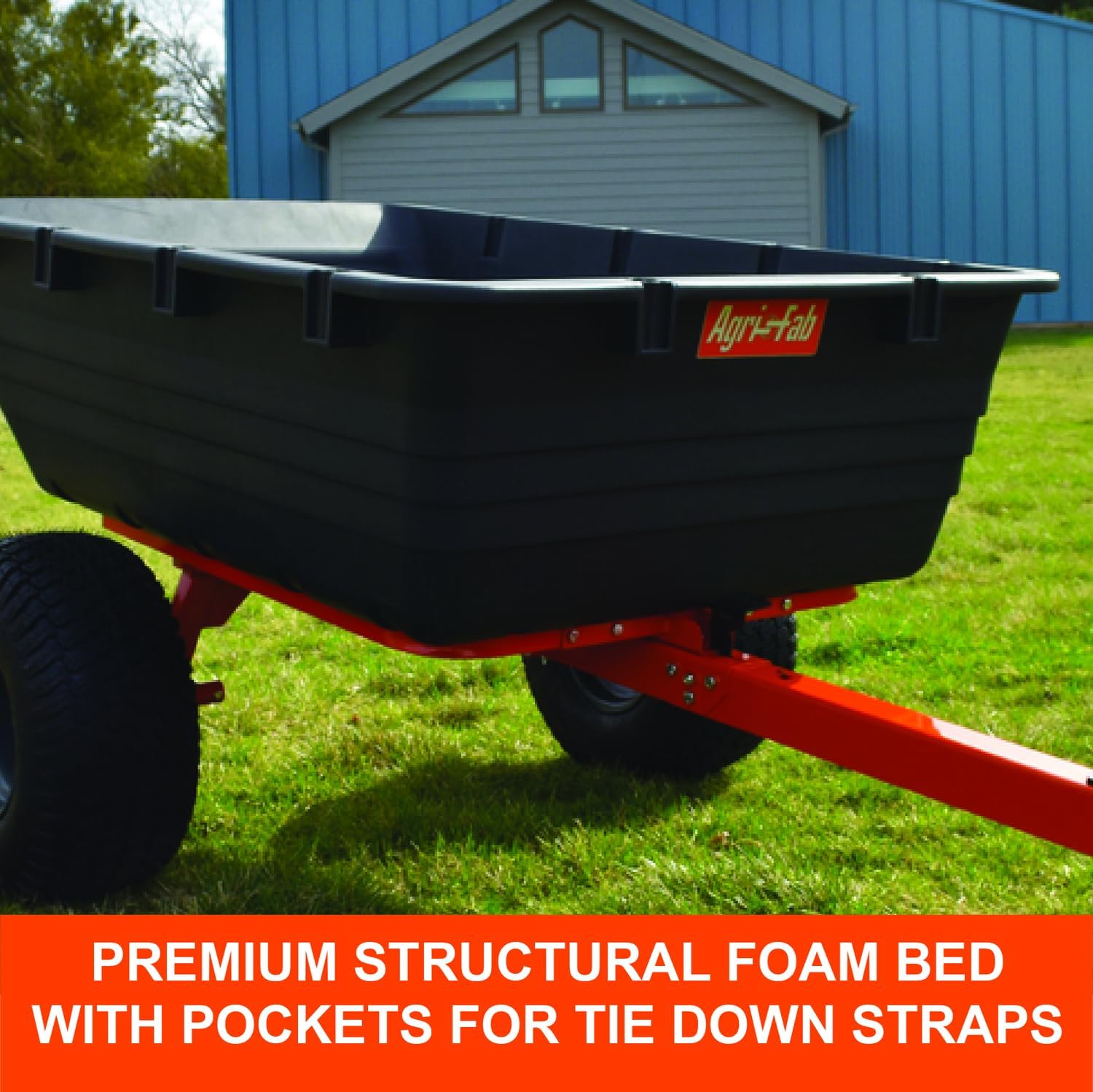 Agri-Fab 45-0579 1,000 lb Tow Behind Poly Dump Cart, 17 CU. FT.; Lawn & Garden Cart/Trailer for Riding Lawn Mowers, 18' x 8.5' All-Terrain Pneumatics Tires, Easy to Use Dumping Mechanism
