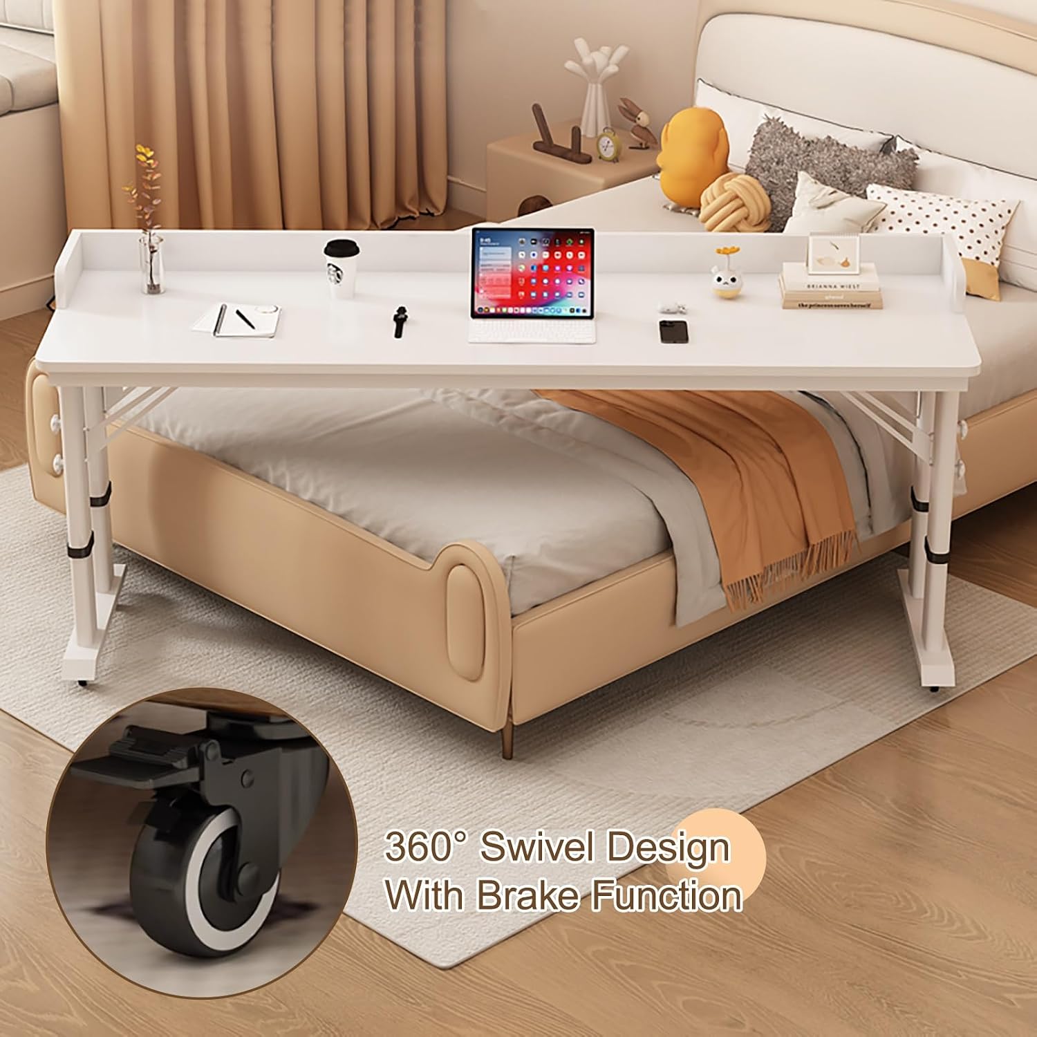 Overbed Table with Wheels Adjustable Height, Rolling Computer Desk Laptop Cart Over Bed Table for Bed Laptop Stand for Couch(Black,120cm/47.2in)