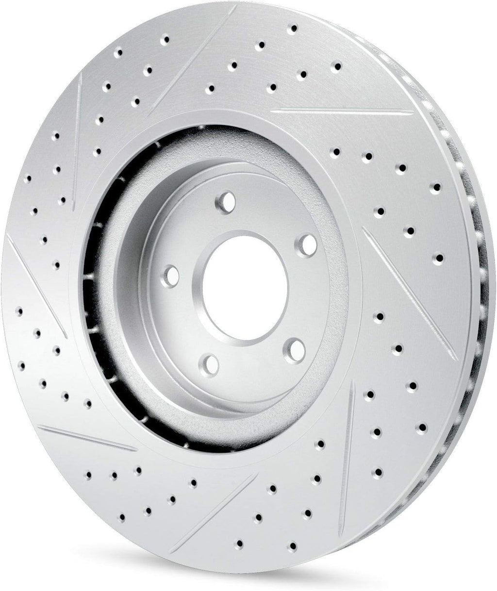 R1 Concepts Front Brake Kit Fits 2006-2008 Jaguar S-Type; 2006-2009 Jaguar Super, XJR; 2009-2015 Jaguar XF; 2010-2019 Jaguar XJ| Ceramic Brake Pads and Drilled Slotted Brake Rotors| 14.0' Front