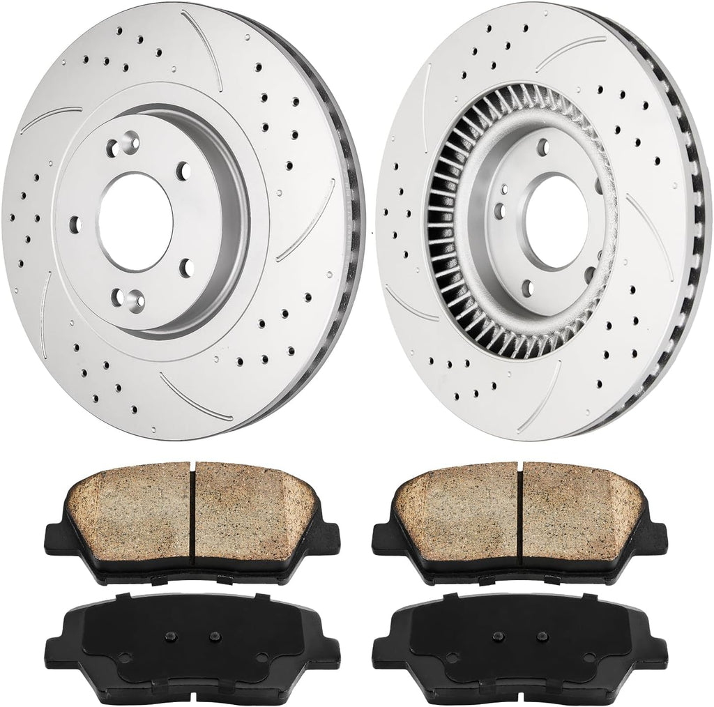 Front Brake Rotors and Pads kit Torchbeam replacement for 2016-2020 Sorento, 2017-2018 Santa Fe Sport, 31625+D1815 Drilled and Slotted Brake Rotors Ceramic Brake Pads