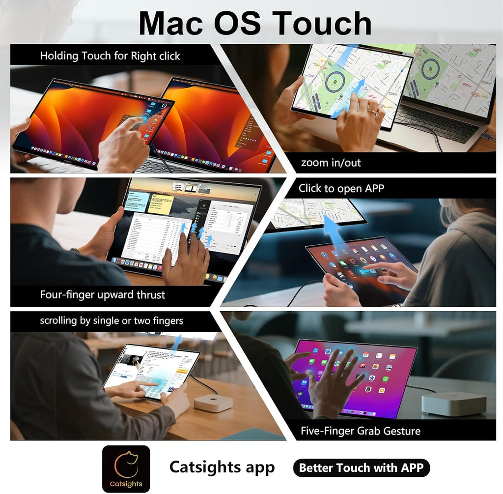 Portable Monitor Touchscreen for Mac 13.3' 2.5K Touch Screen Monitor with Protective Sleeve, USB-C Plug & Play 1500:1 0.22' Laptop Screen Extender for Mac Laptop PC Without Stand and Stylus