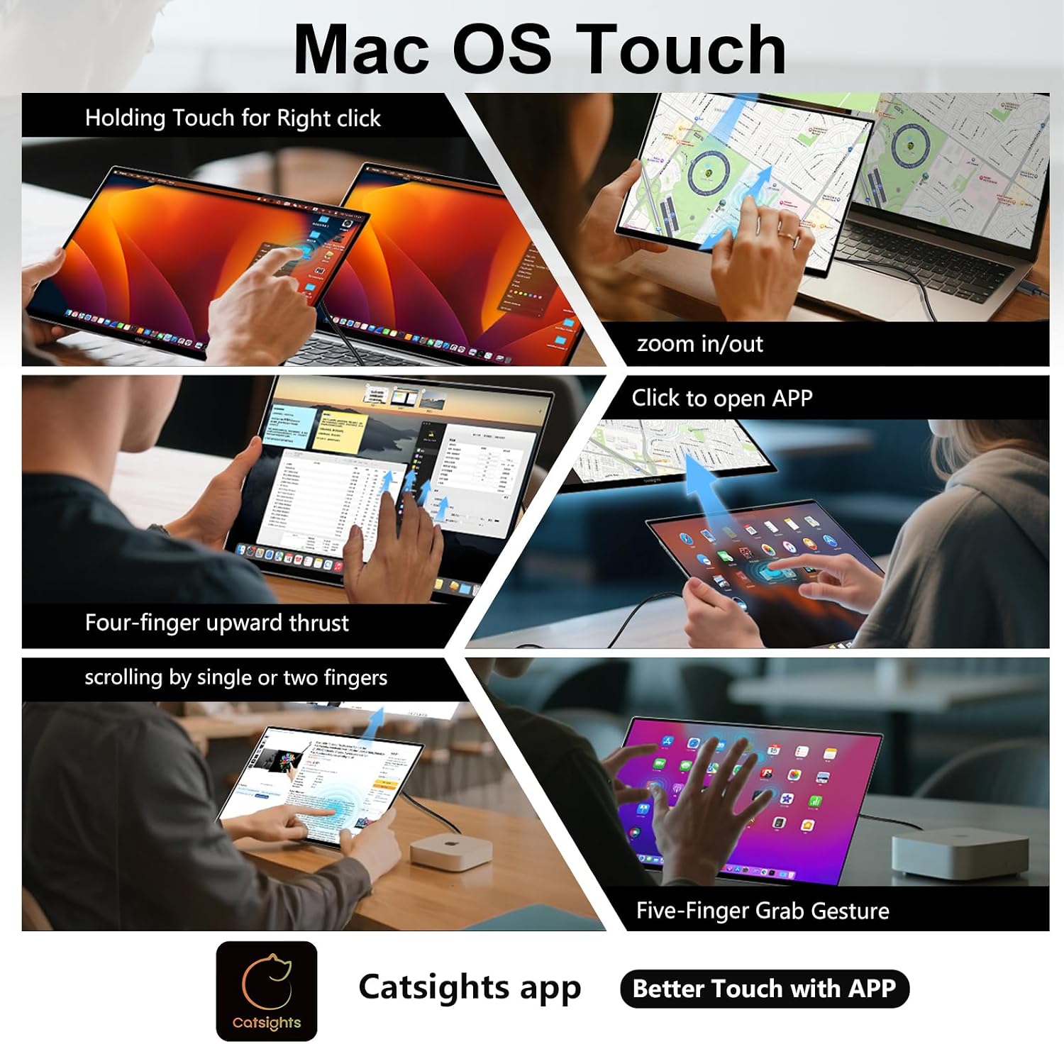 Portable Monitor Touchscreen for Mac 13.3' 2.5K Touch Screen Monitor with Protective Sleeve, USB-C Plug & Play 1500:1 0.22' Laptop Screen Extender for Mac Laptop PC Without Stand and Stylus