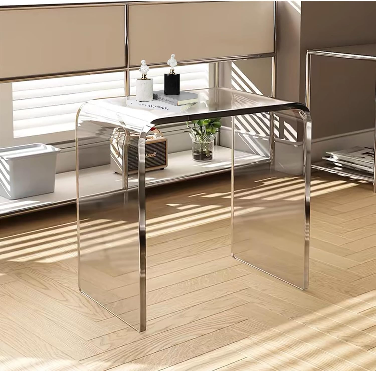 Acrylic Side Table, Acrylic End Table, Clear Coffee Table/Nightstand for Living Room Balcony Bedrooms Small Space, Modern Clear Couch Tables for Sofa 21' L x 12' W x 21' H