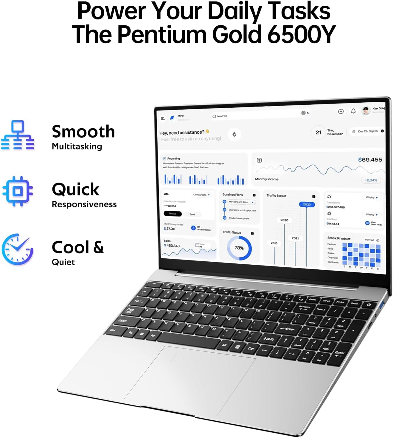 2026 Latest 15.6'' Laptop Win 11 Pro, Intel Processor 6500Y(3.4GHz), 4GB RAM 128GB SSD, 1080p FHD IPS Display, Backlit Keyboard, Fingerprint, Webcam, USB 3.2 Gen1, WiFi5, Mini-HDMI, TF Card Slot